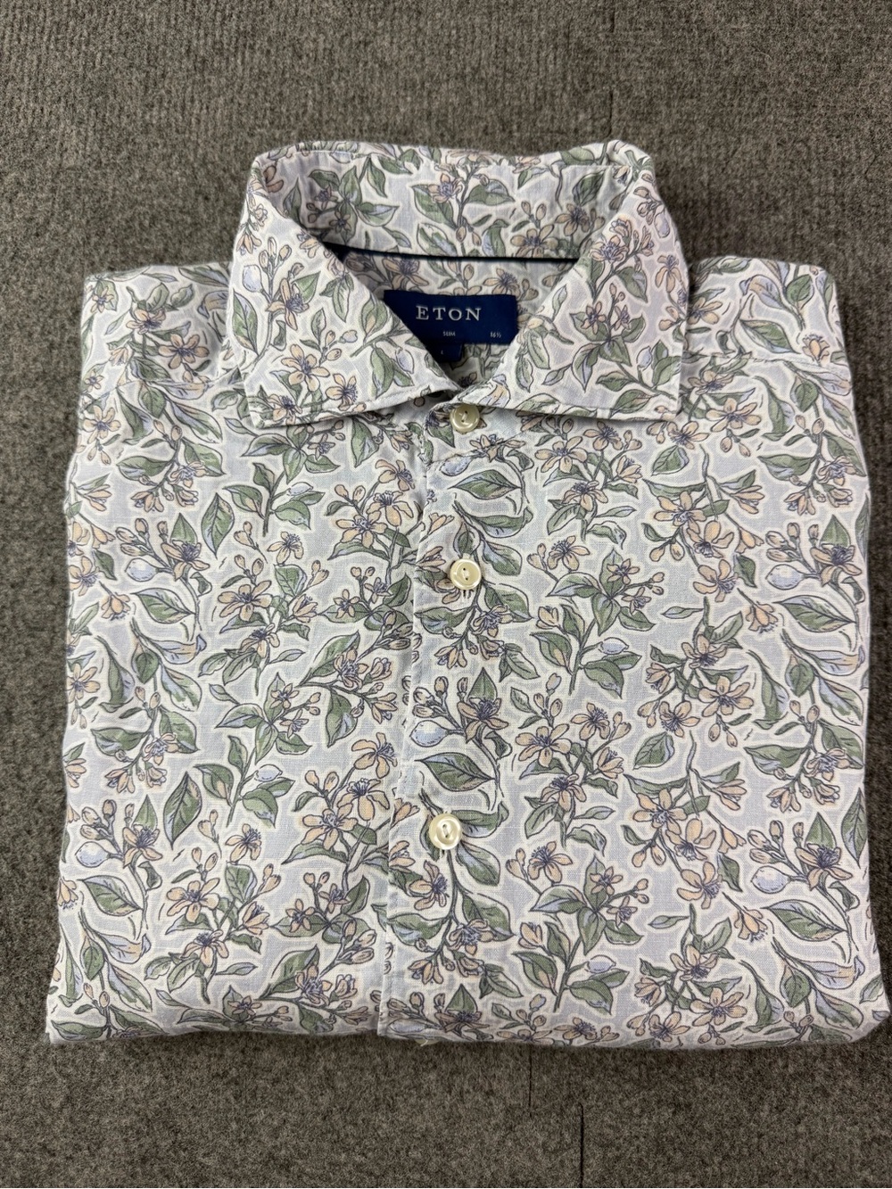 Eton Slim Mens 100% Linen Long Sleeve Button Up Floral Shirt Size 42-16.5